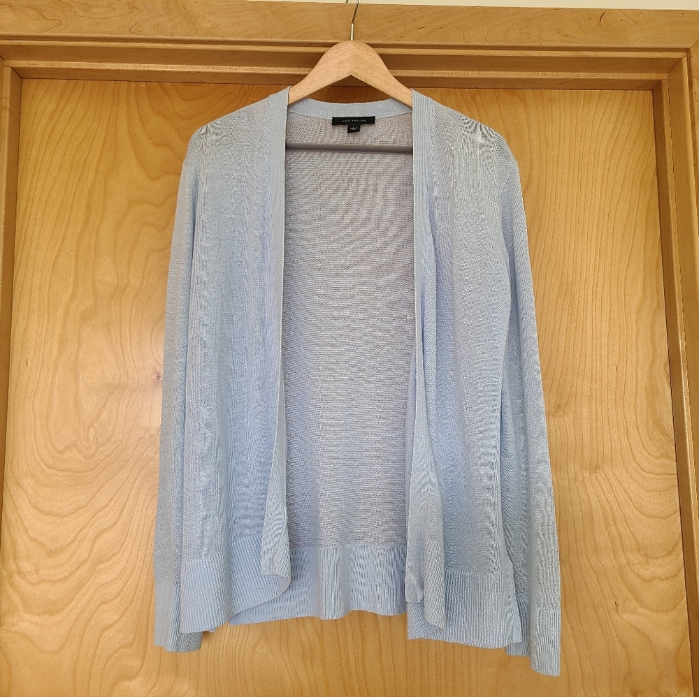 Ann Taylor Sky Blue Open Cardigan, Sz Small, Linen Blend